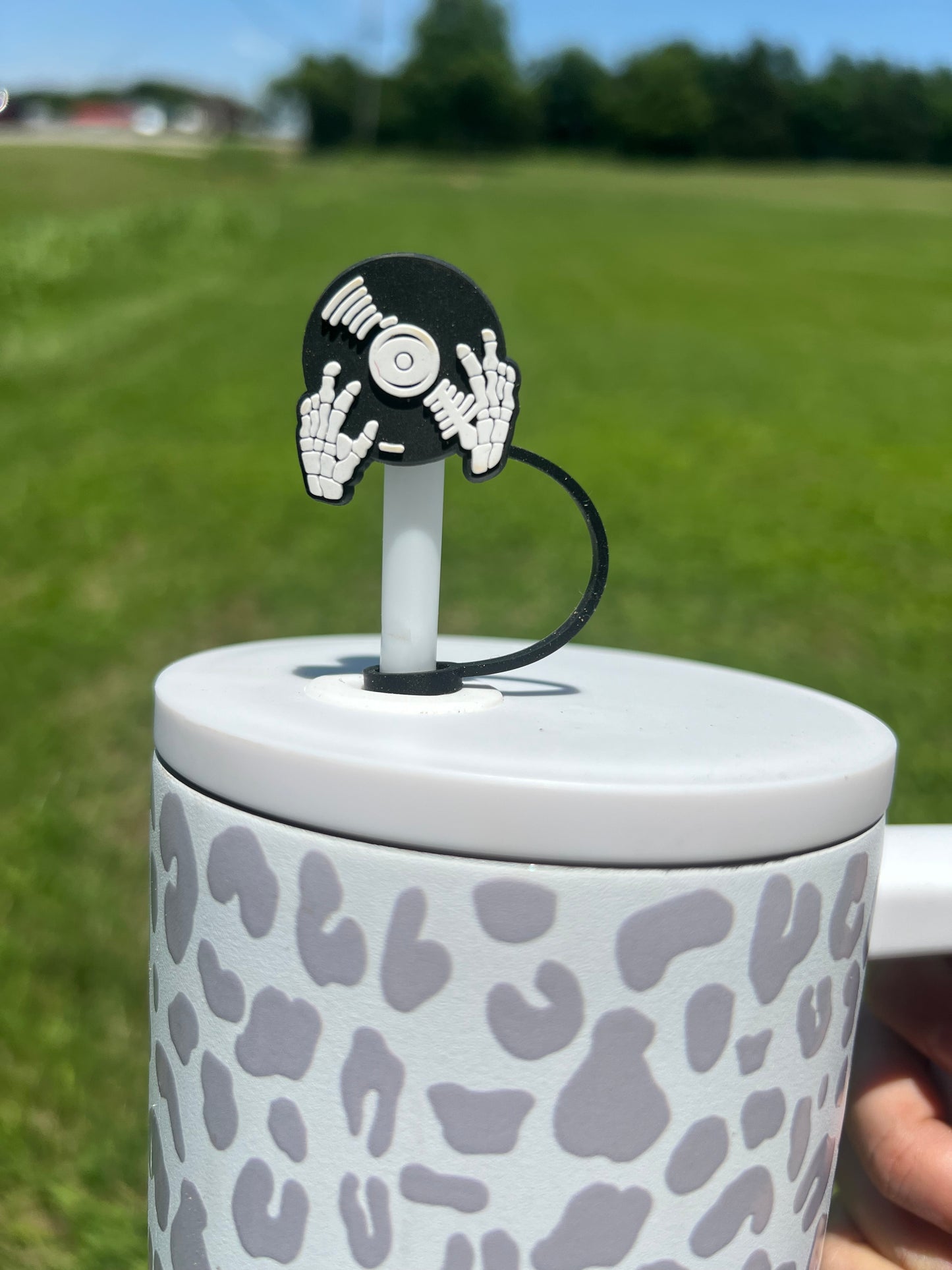Straw Topper - Black Circle with Skellie