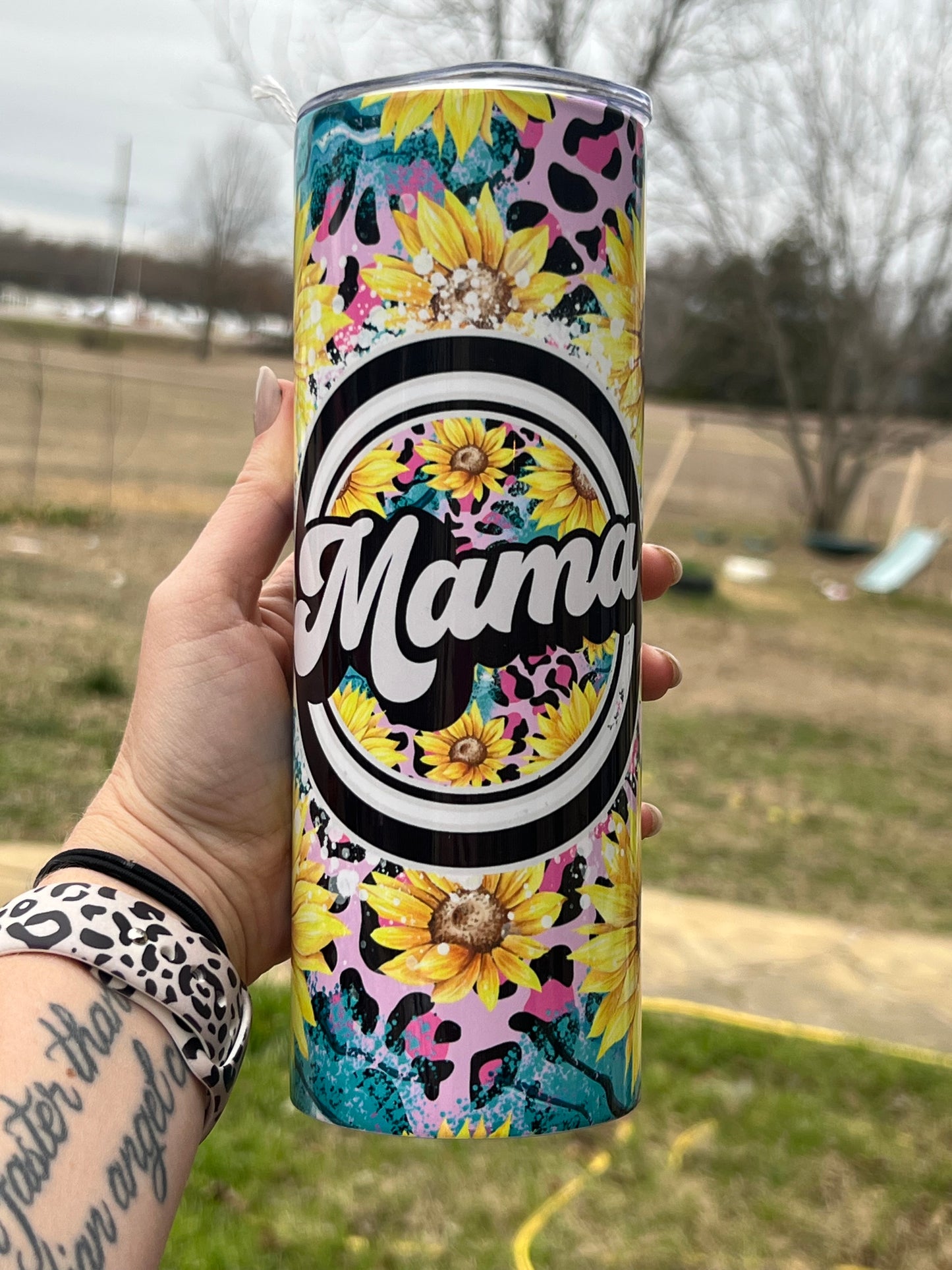 Mama Colorful Leopard and Sunflowers 20oz Tumbler