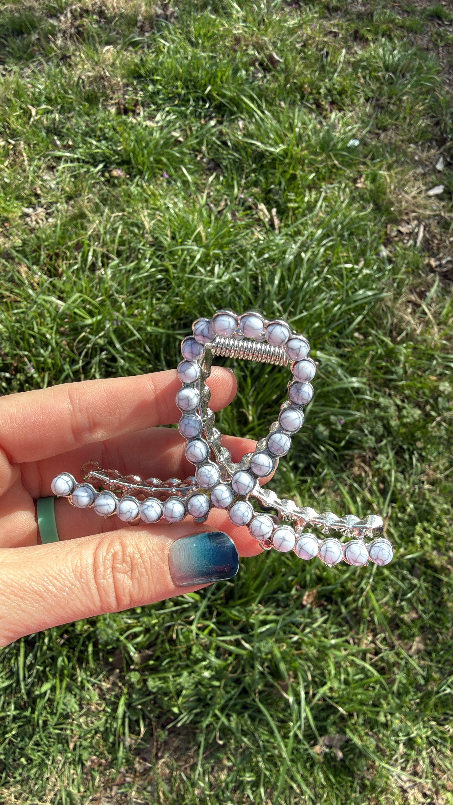 White Marble Metal Claw Clip