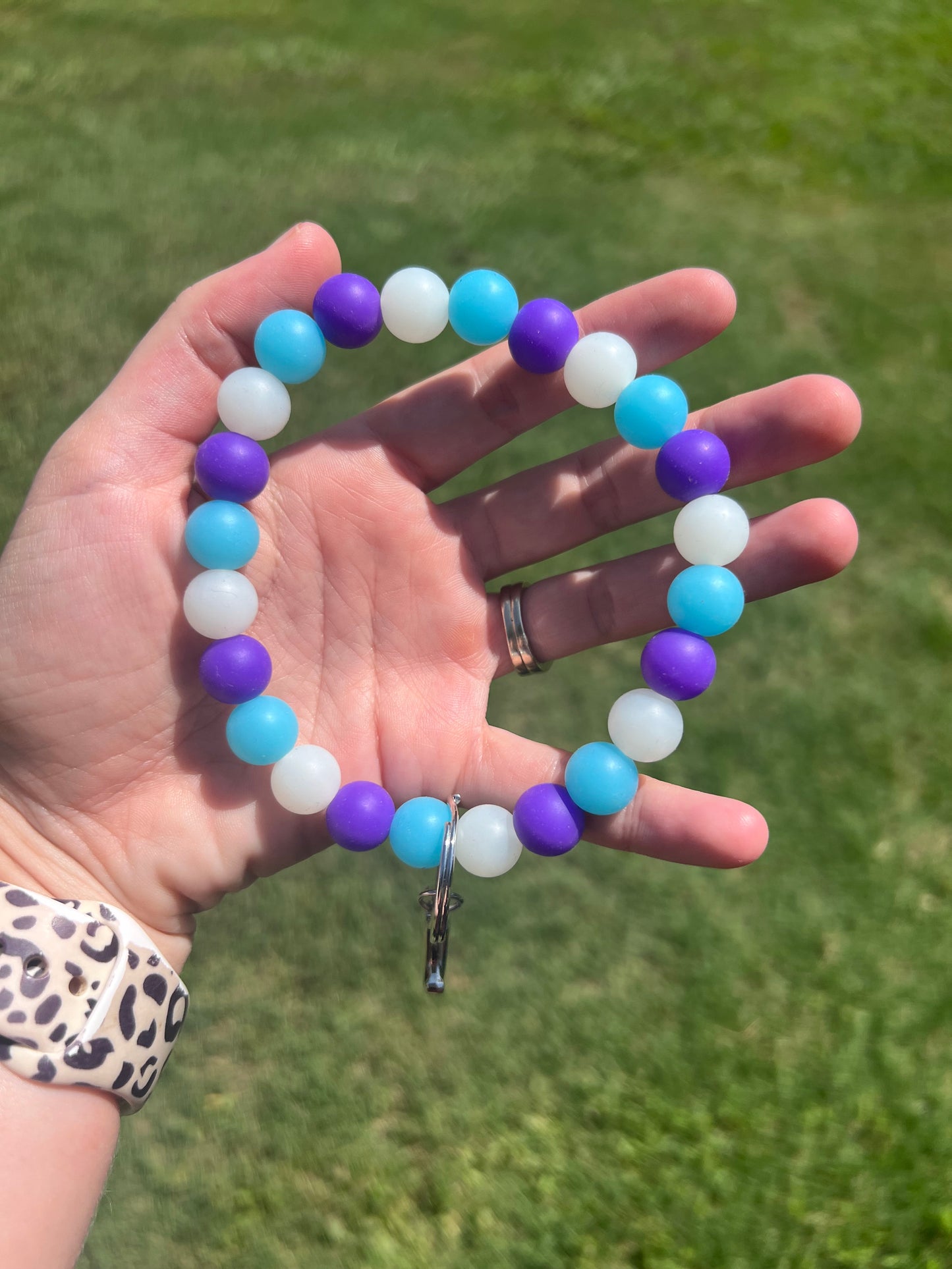 Blue, Dark Purple, and Pearl Keychain