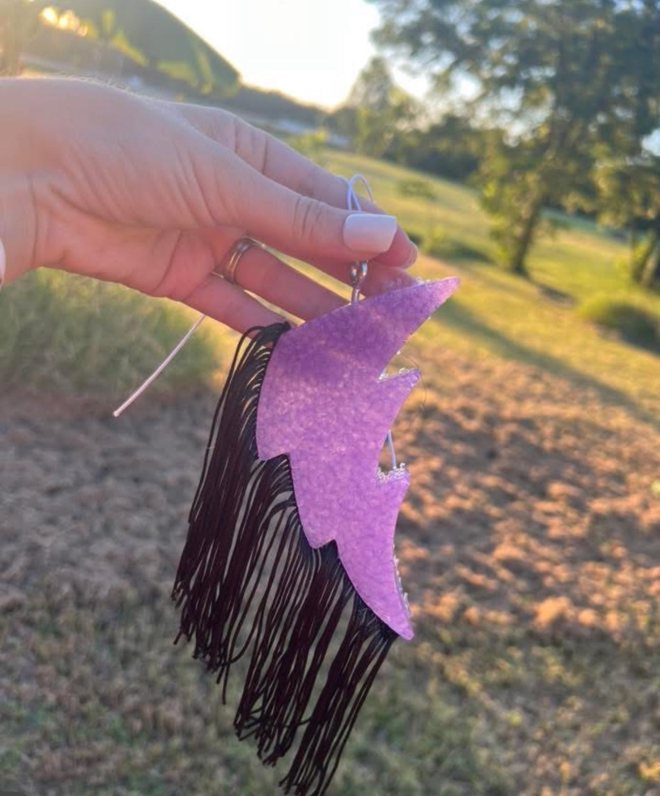 Purple Lightening Bolt with Black Fringe Freshie