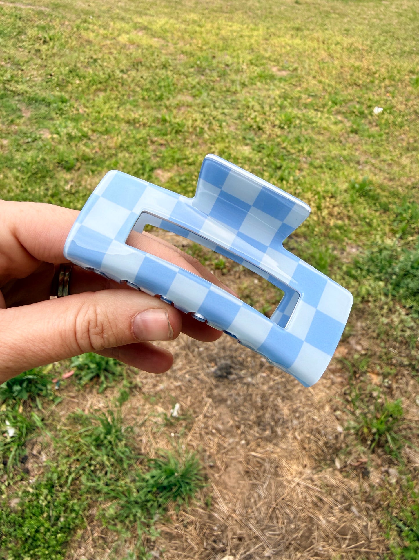 Blue Checkered Claw Clip