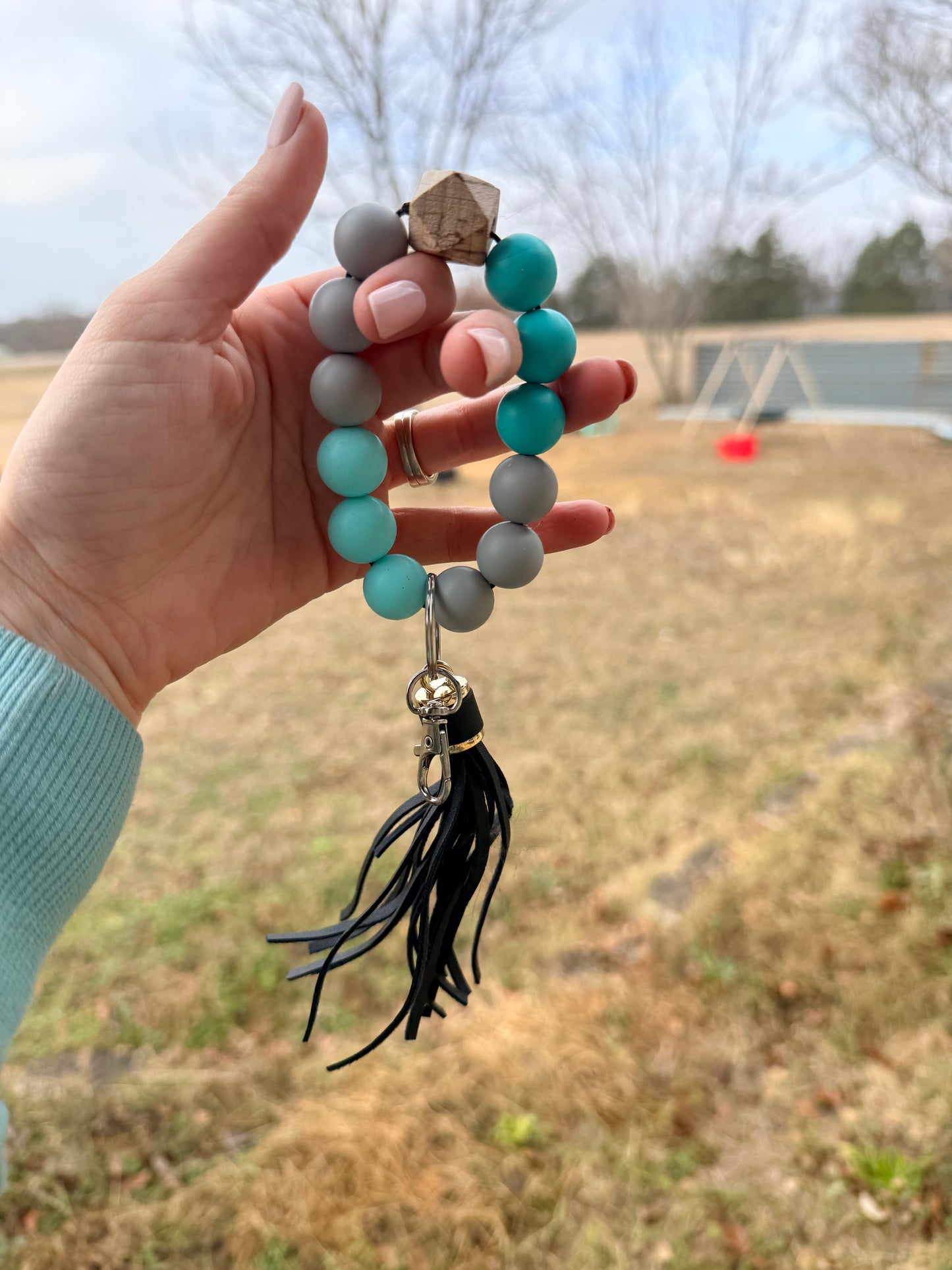 Teal and Gray Keychain