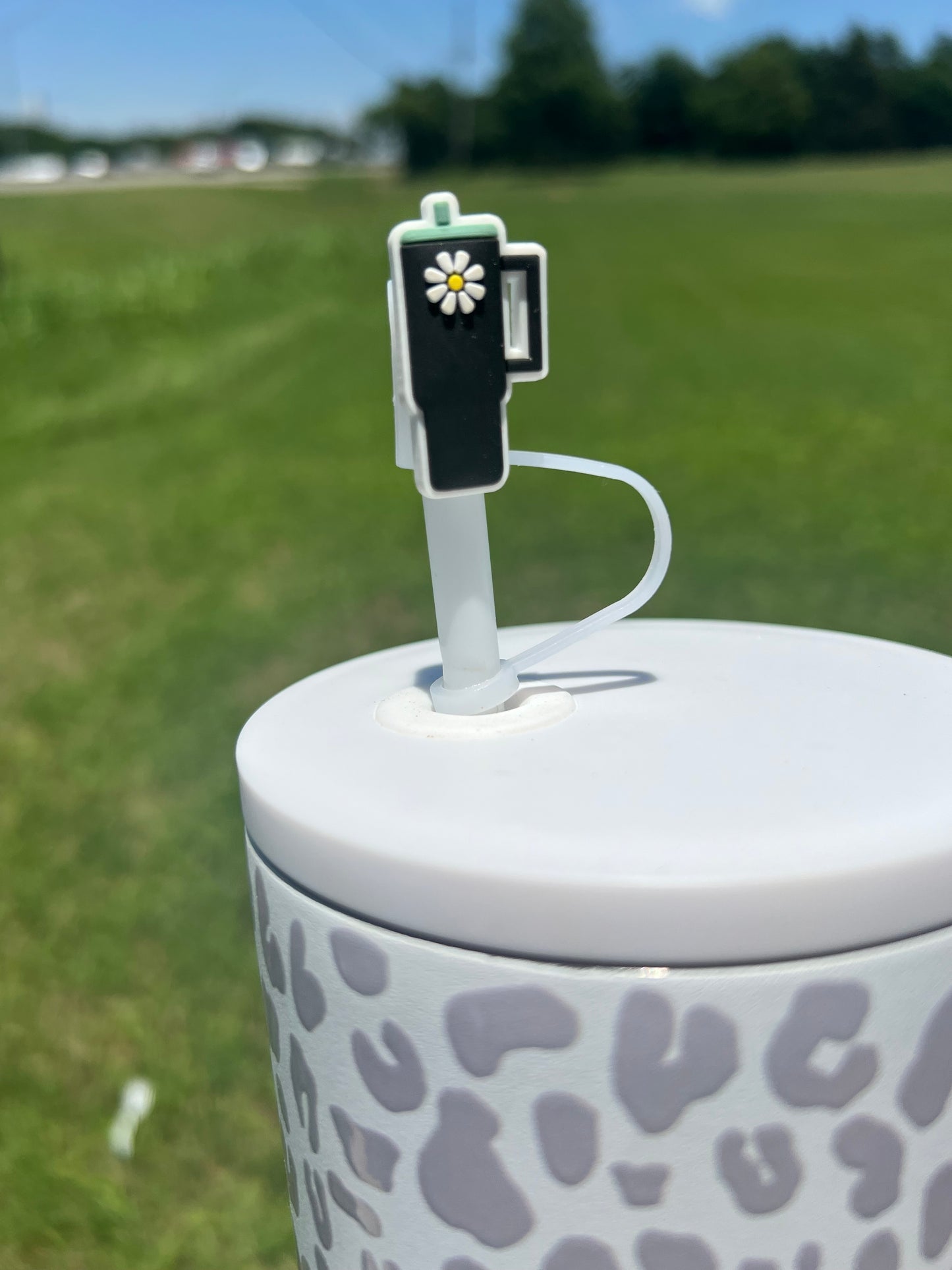 Straw Topper - Black with Flower