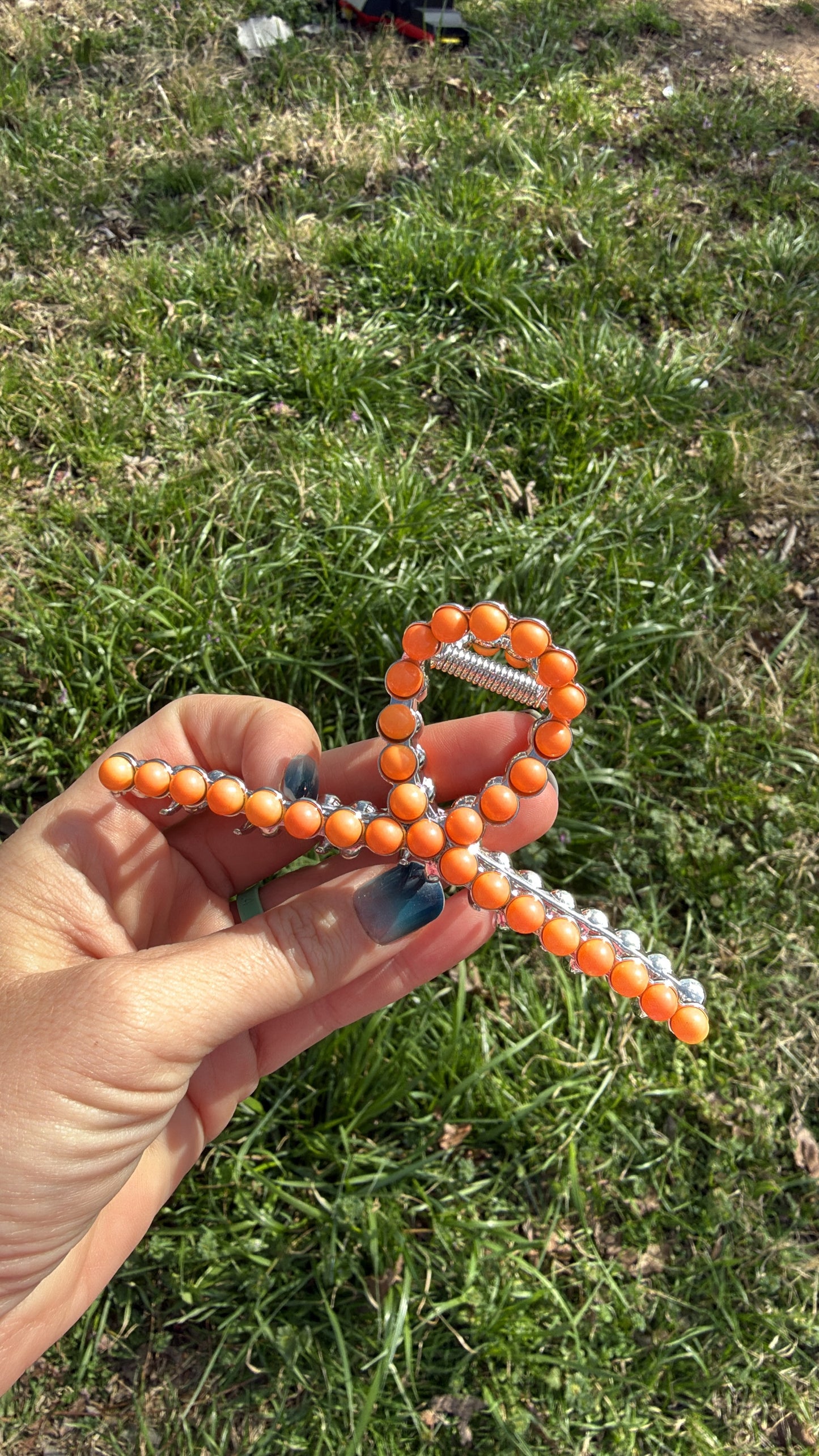 Orange Metal Claw Clip