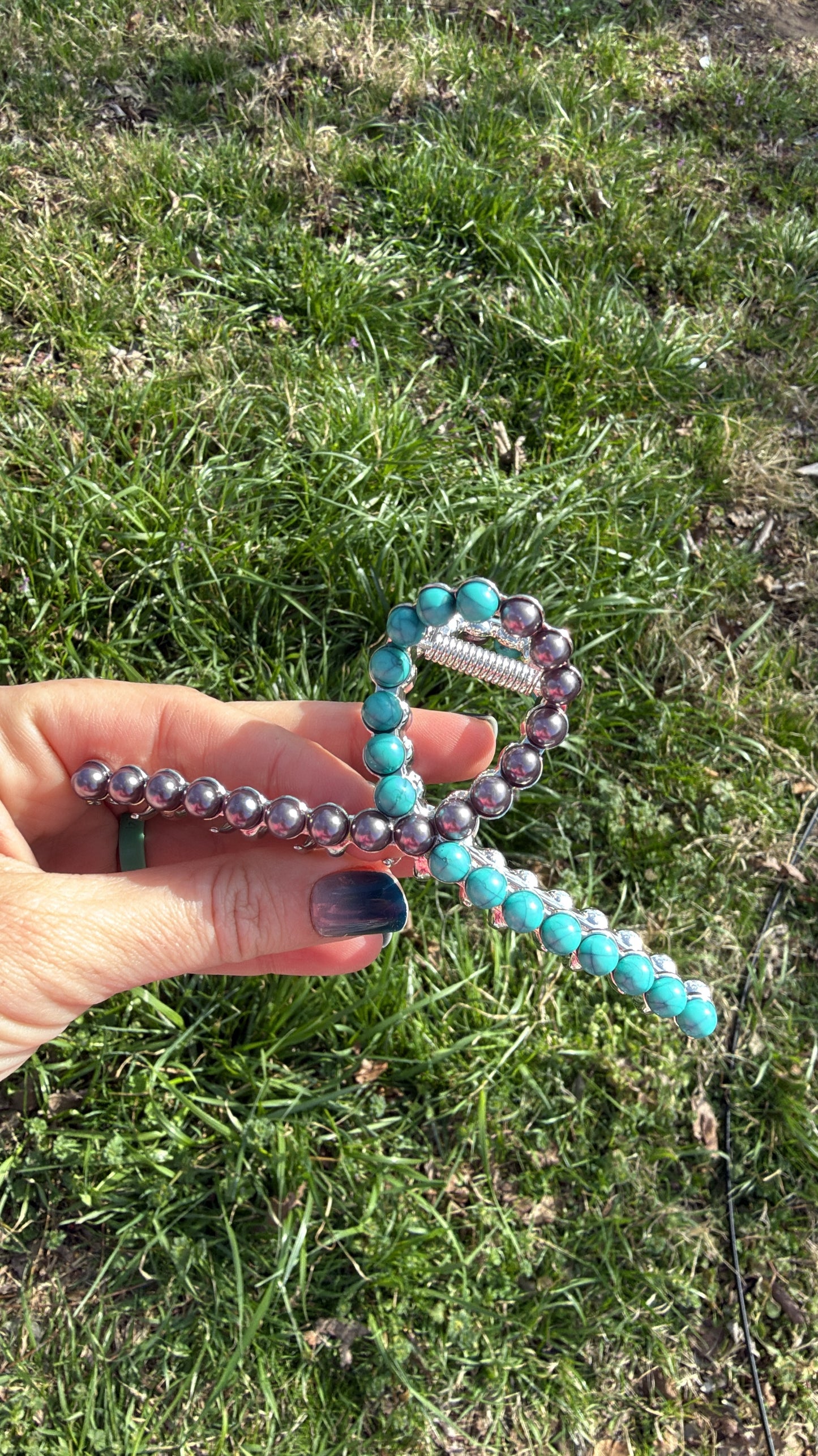 Turquoise Silver Metal Claw Clip