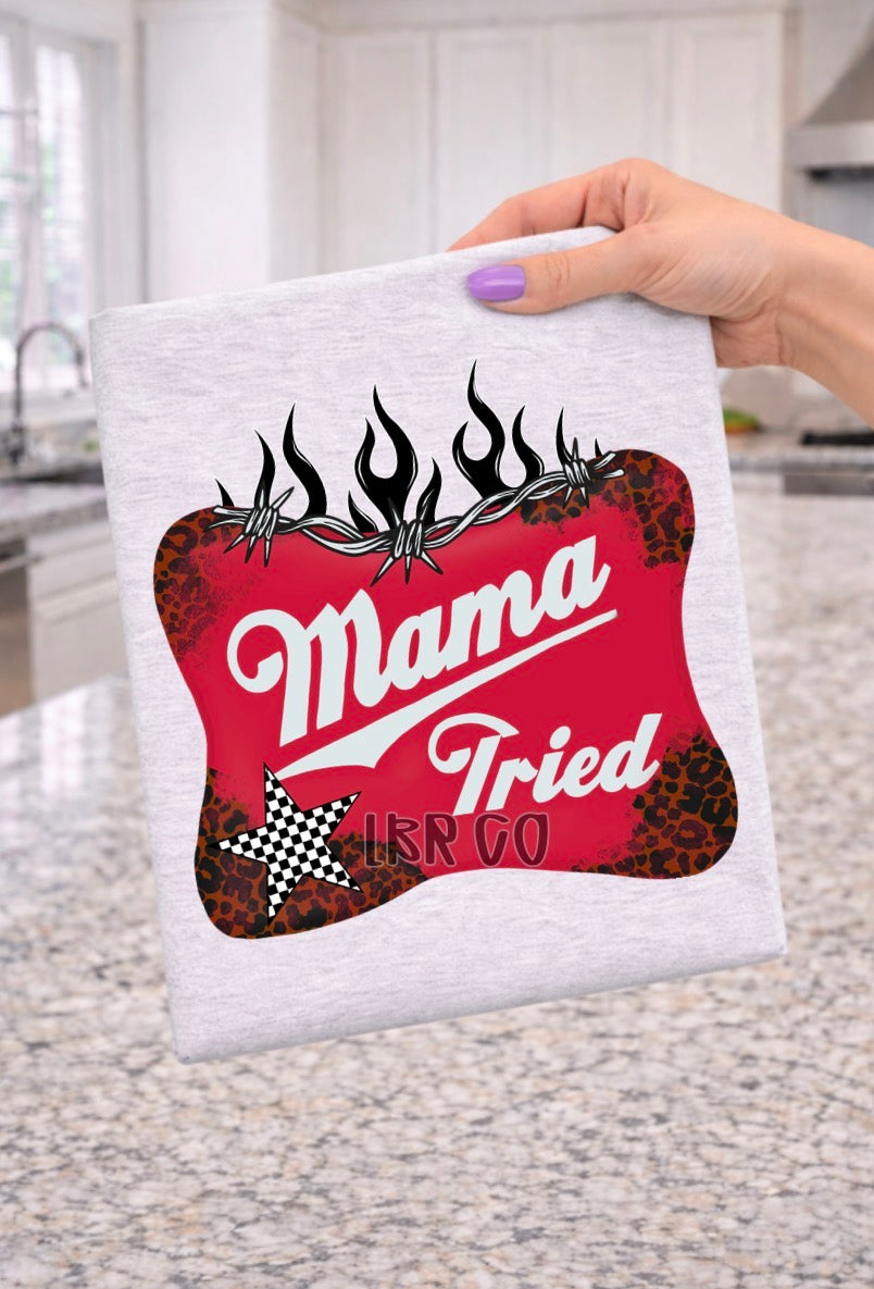 Mama Tried Tee - ash with red