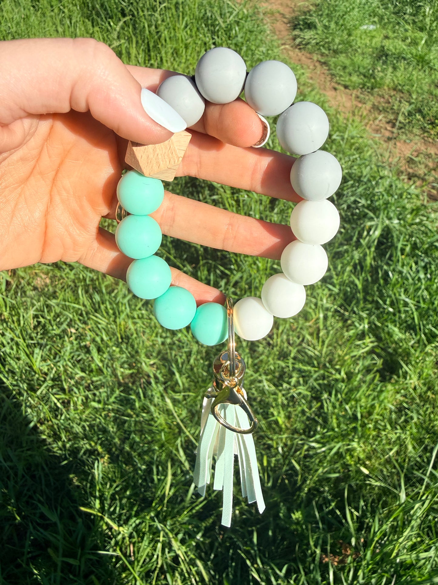 Mint, White, and Gray Keychain