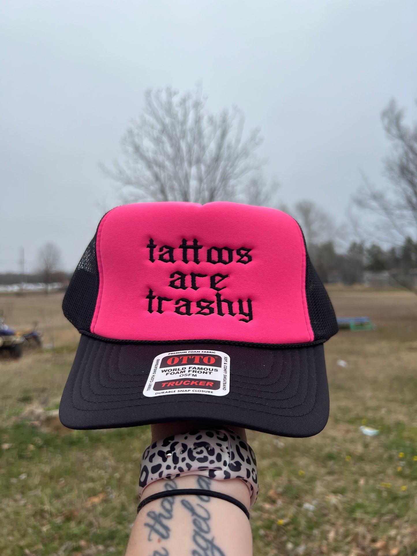 * pre-order * Tattoos are Trashy Black/Pink Embroidered Hat