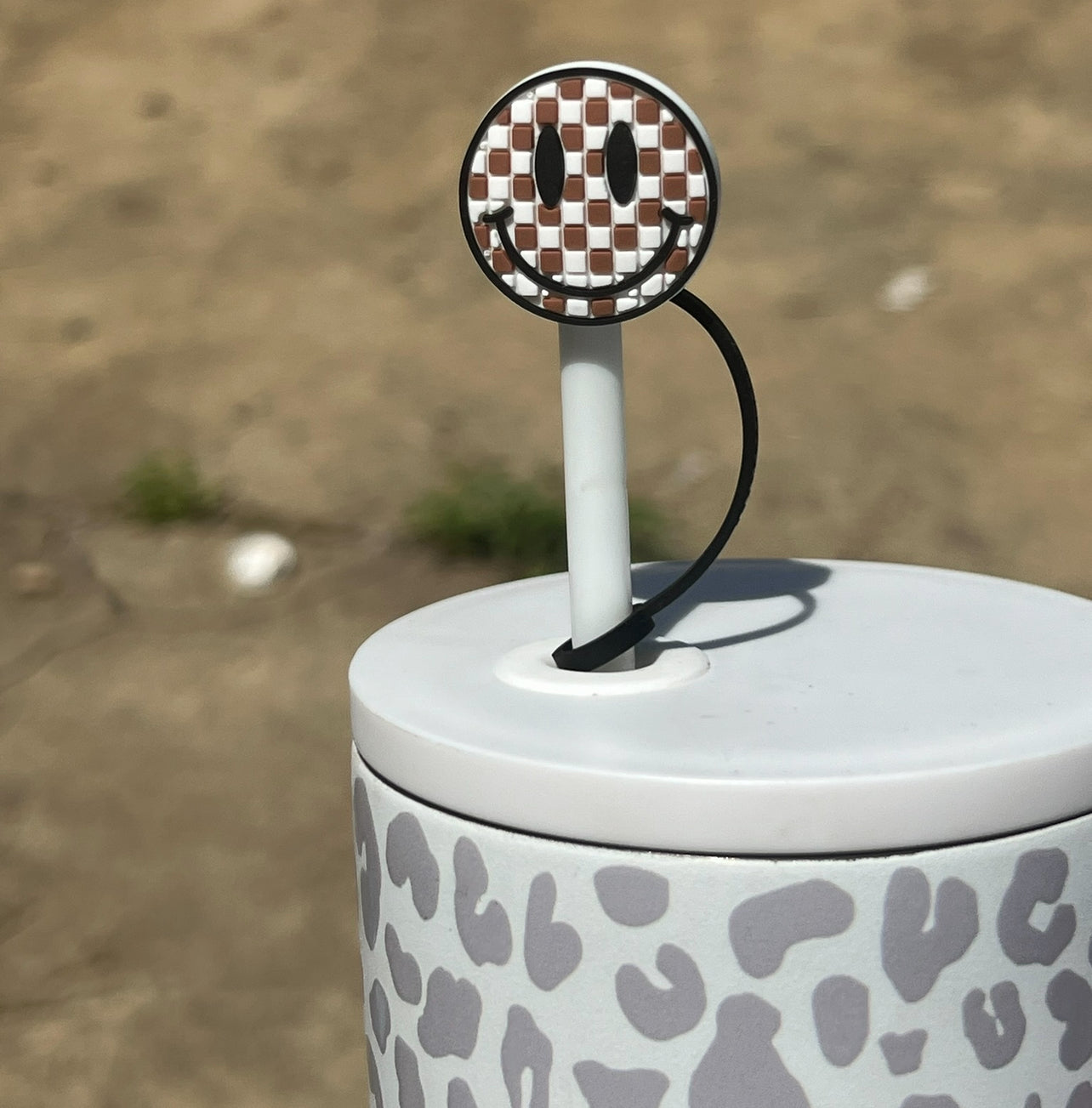 Straw Topper - Brown/White Checkered