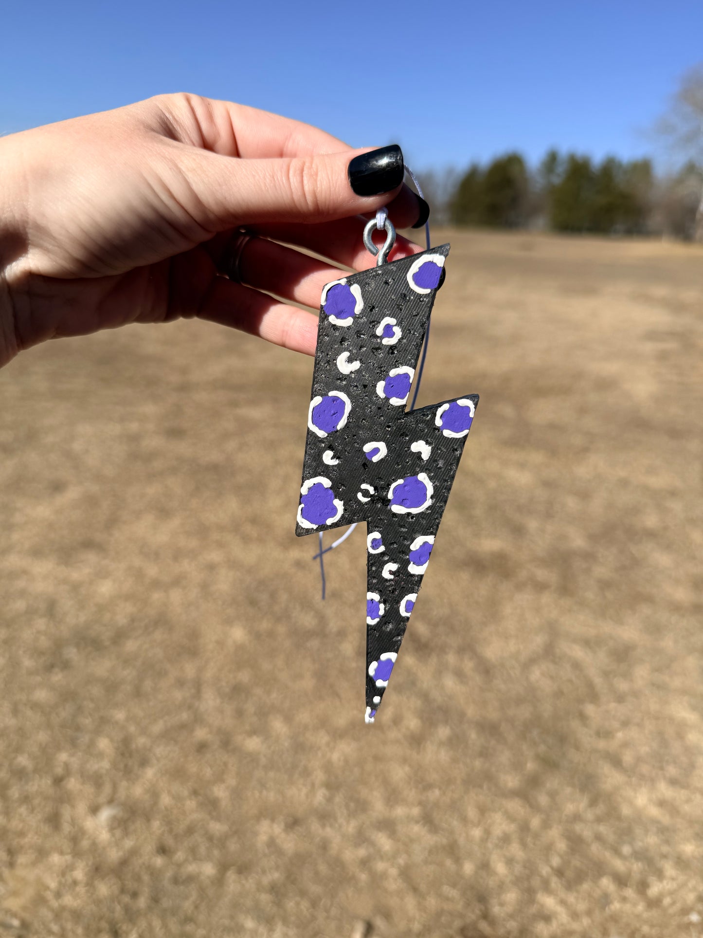 Lightening Bolt Freshie - Black with Purple and White Leopard