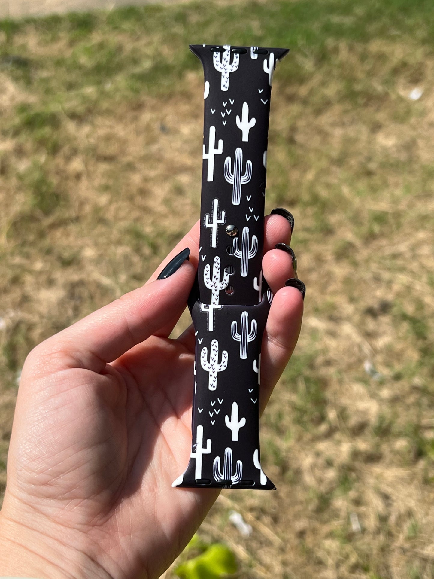 Black with White Cactus Watchband