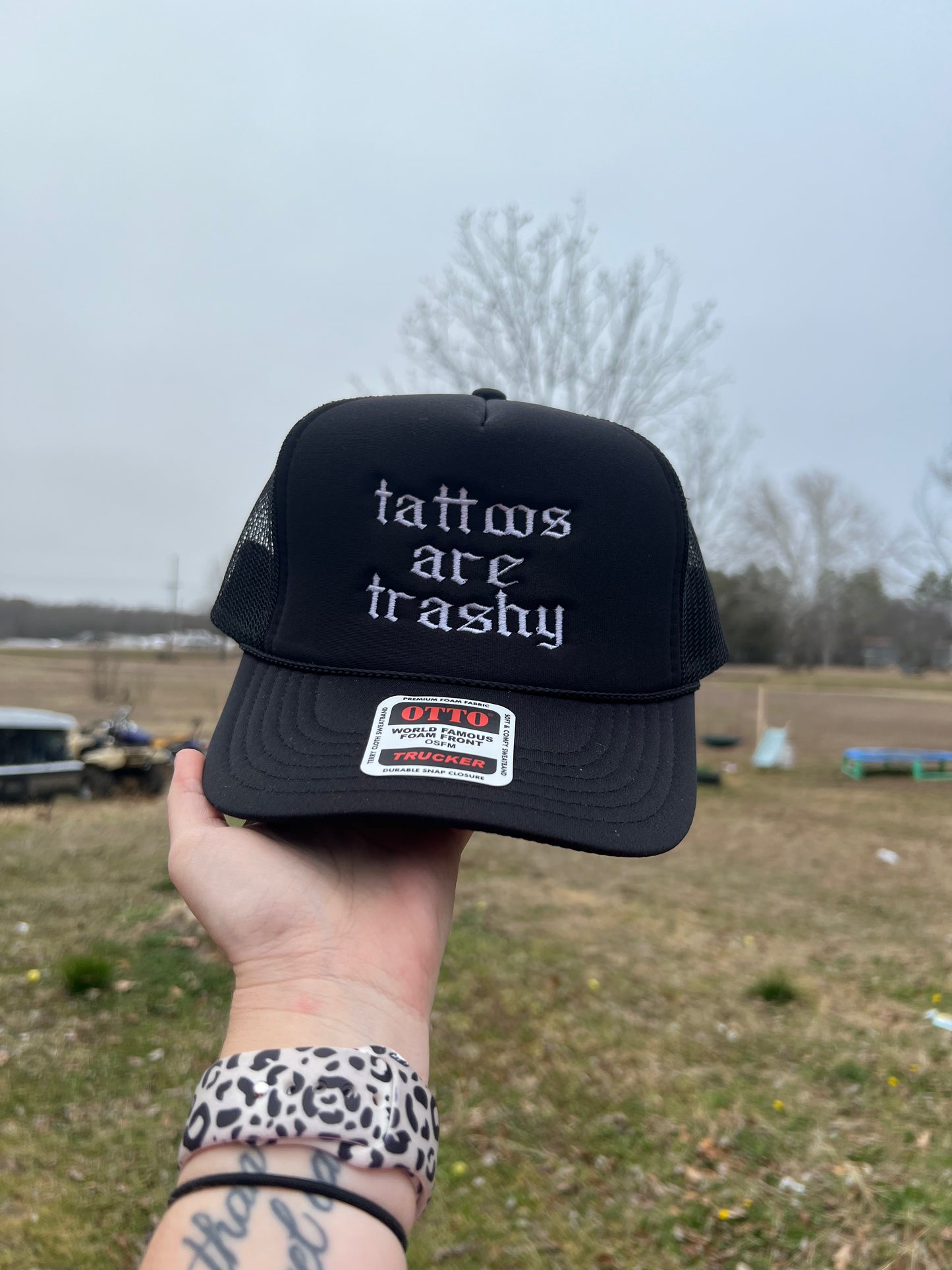 * pre-order * Tattoos are Trashy Black Embroidered Hat