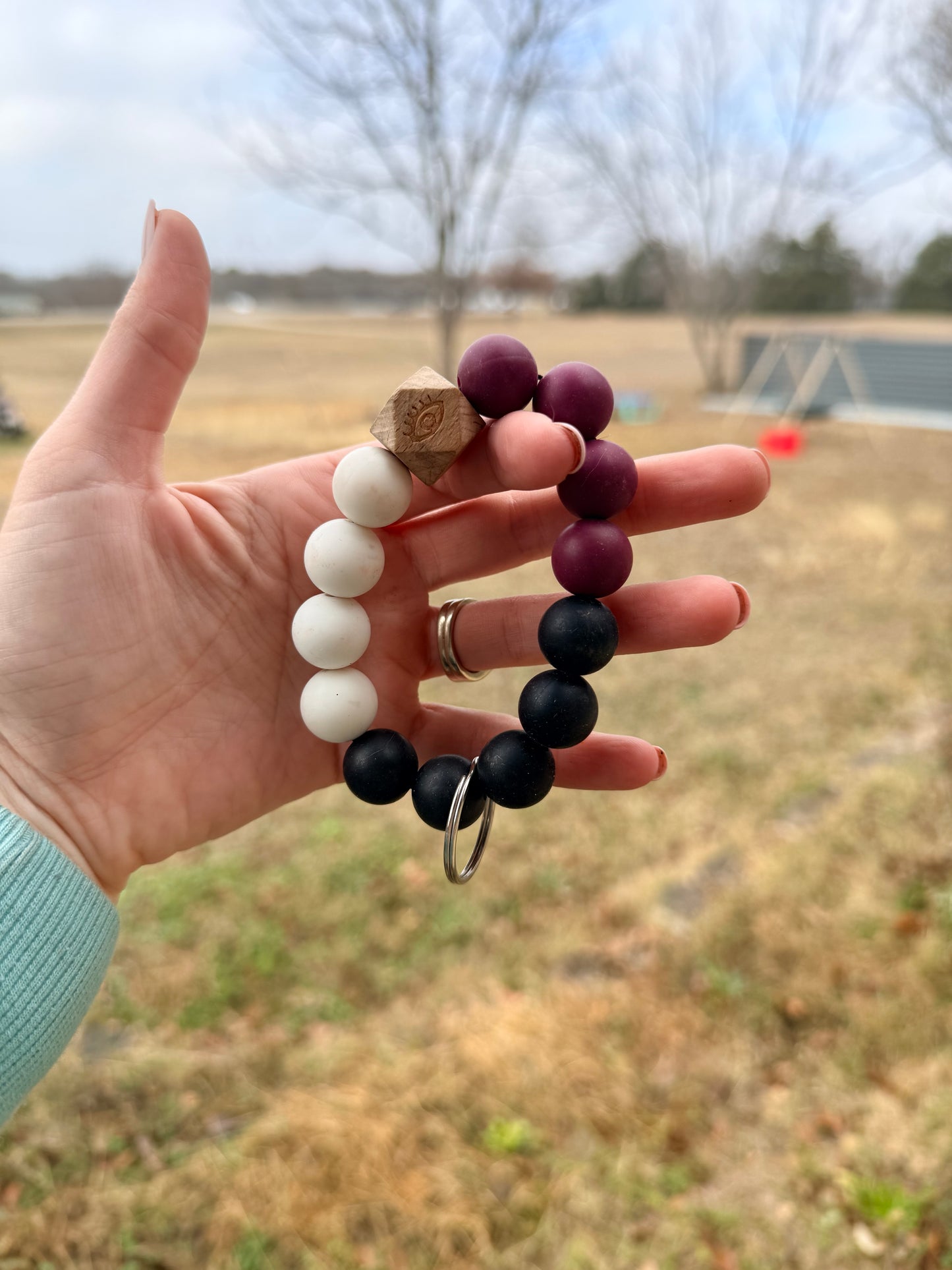 Maroon, Black, & White Keychain