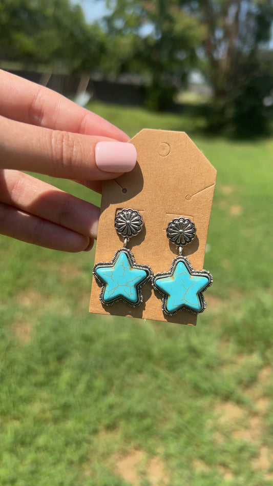 Turquoise Stone Star Earrings