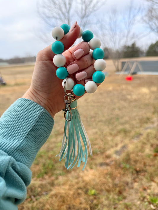 Teal and White Keychain