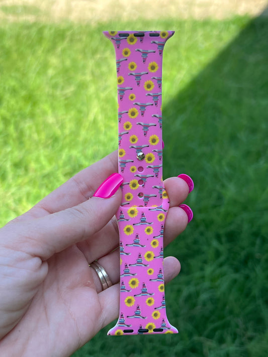 Light Pink with Bull Skulls and Sunflowers Watch Band