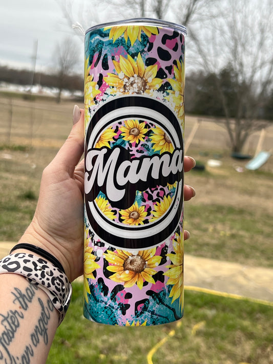 Mama Colorful Leopard and Sunflowers 20oz Tumbler