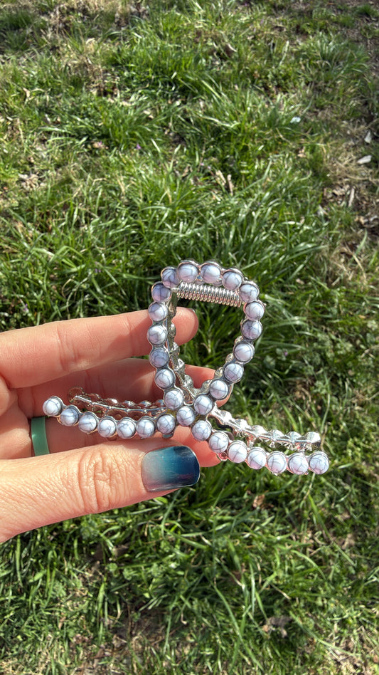 White Marble Metal Claw Clip