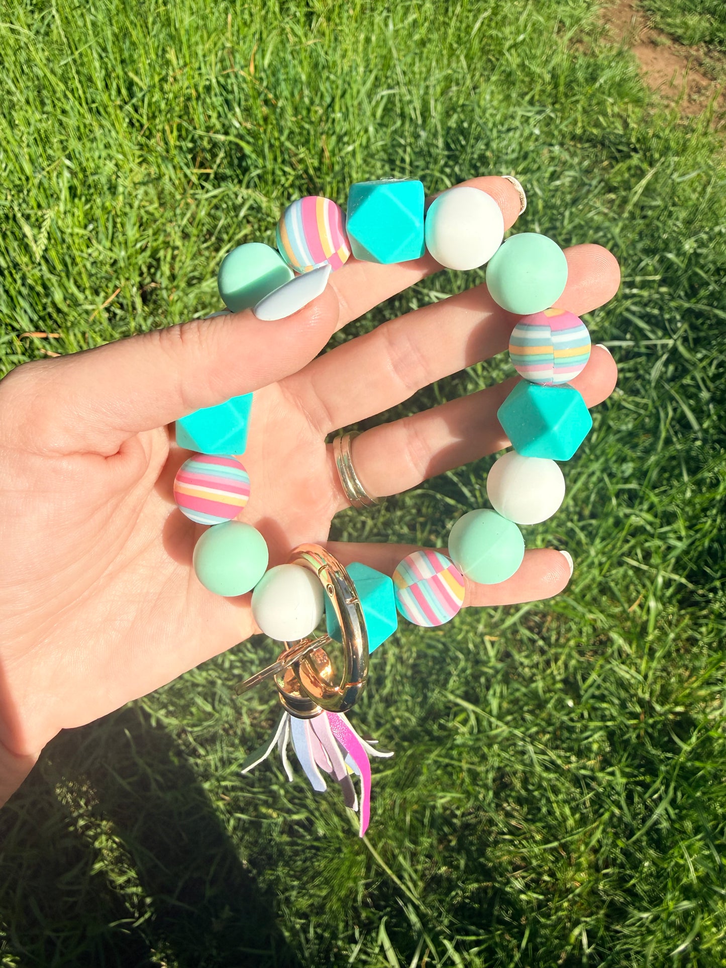 Mint, Teal, and White with Stripes Keychains