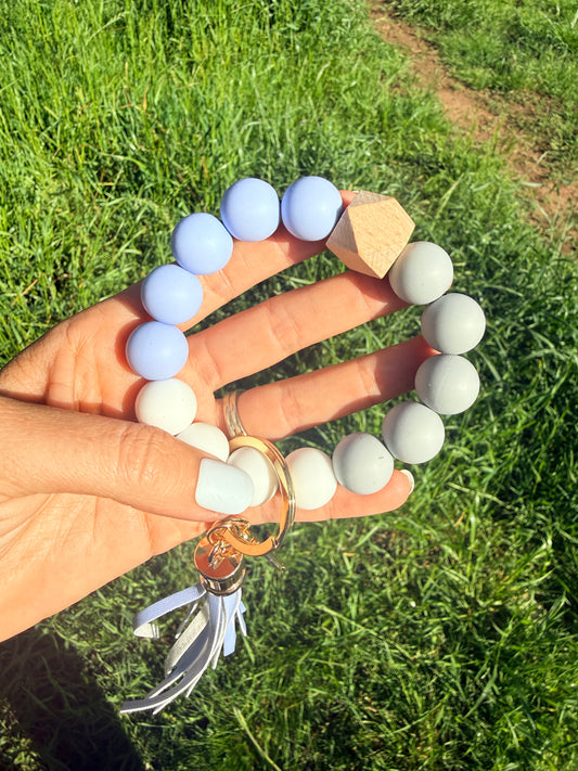 Light Blue, Gray, and White Keychain