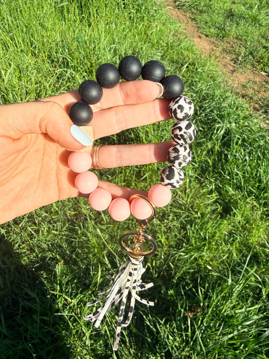 Pink, Black, and Leopard Keychain