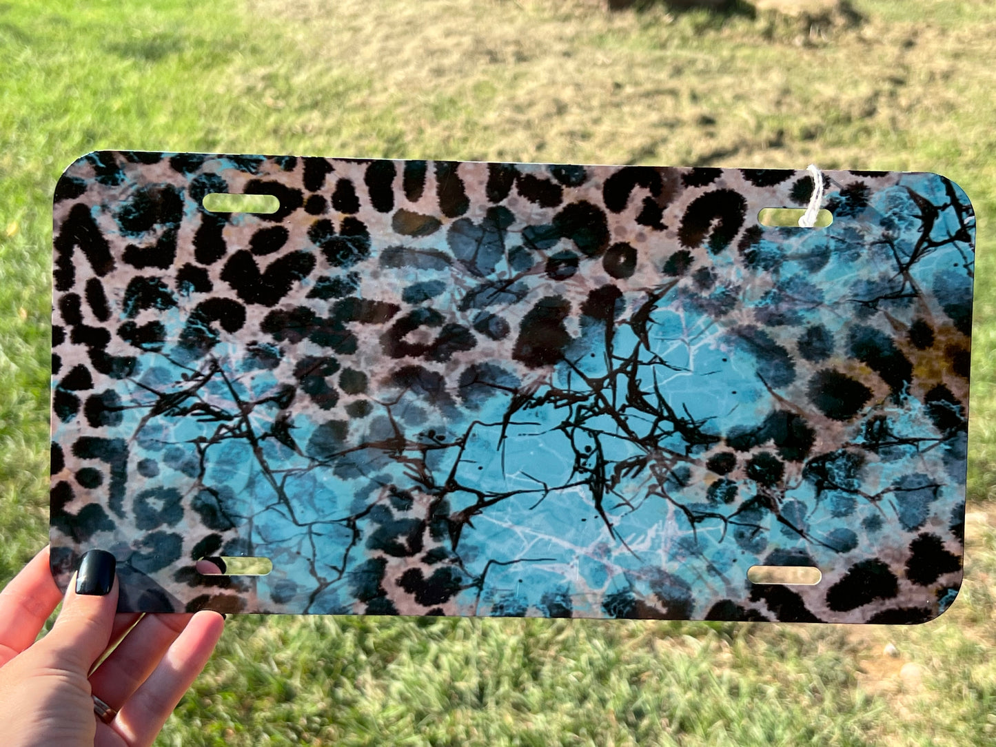 Leopard / Turquoise License Plate