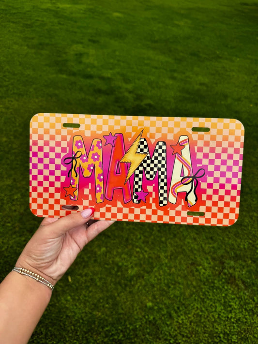 Yellow/Orange Checkered Print with Mama License Plate