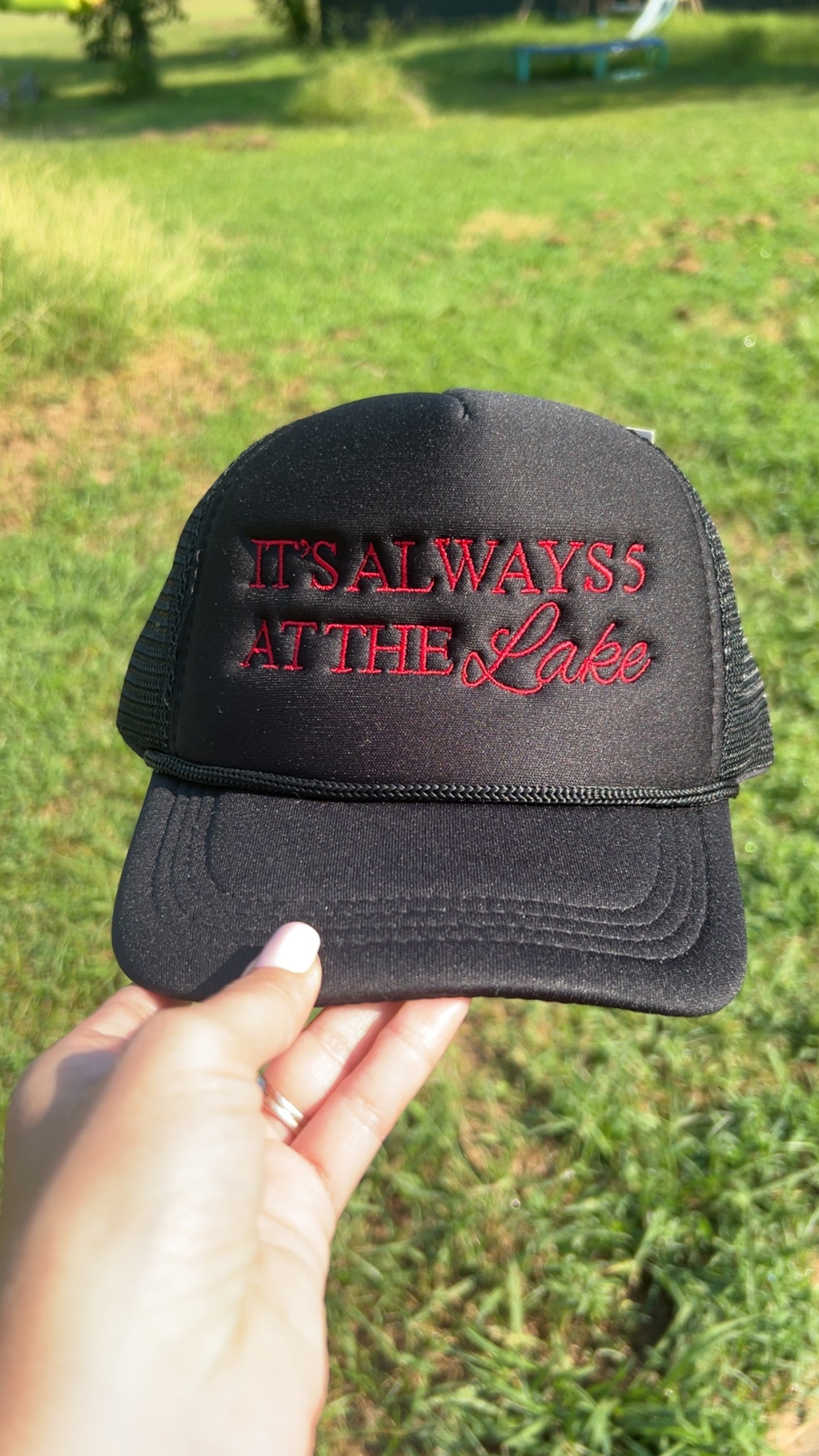 It’s Always 5 Embroidered Trucker Foam — Black and Red