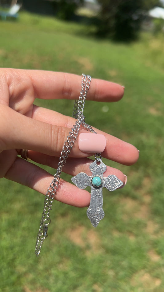 Cross Necklace with Turquoise Stone
