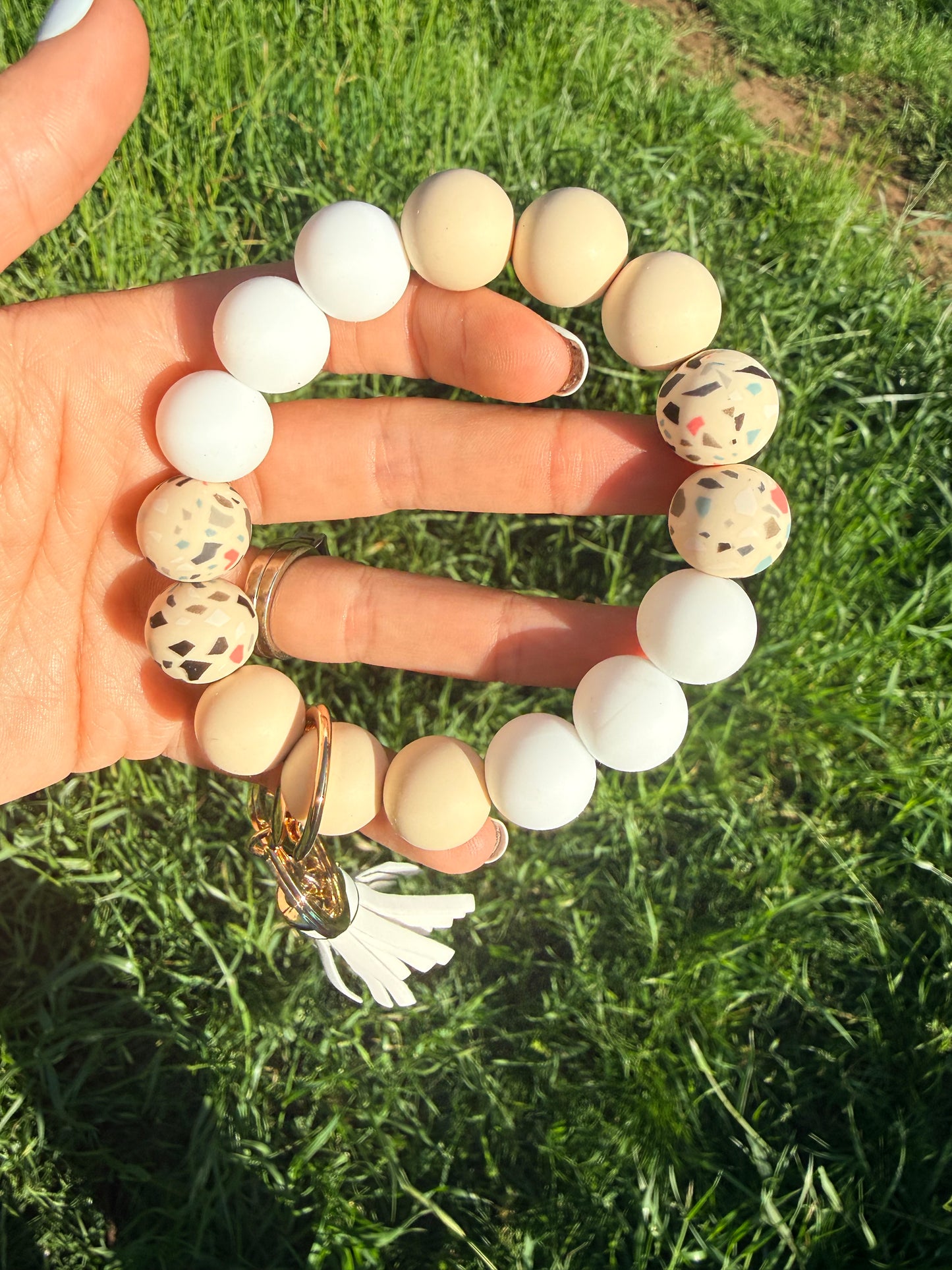 Tan and White with Dots Keychain