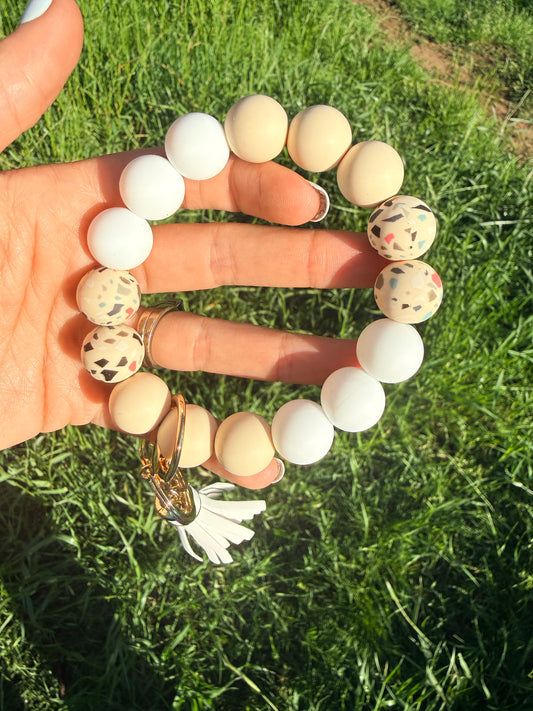 Tan and White with Dots Keychain
