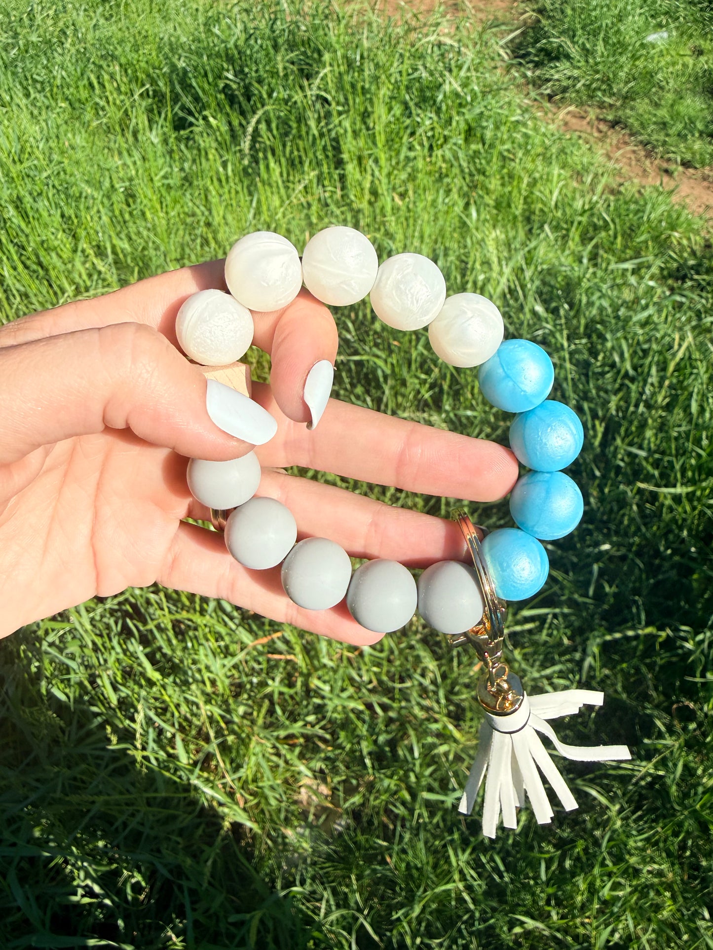 Grey, Blue, and White Marble Keychain