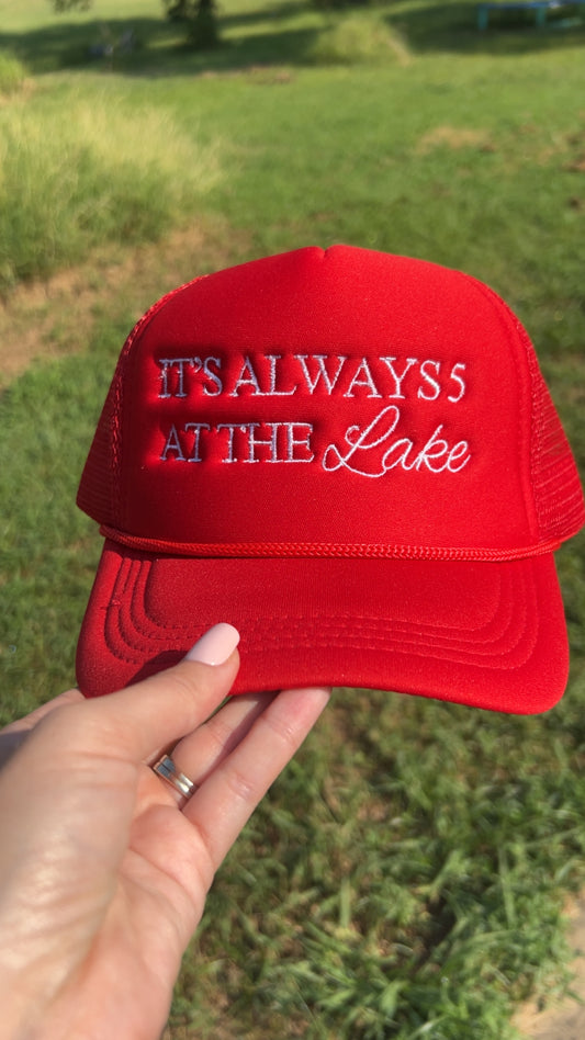 It’s Always 5 Embroidered Trucker Foam — Red and White