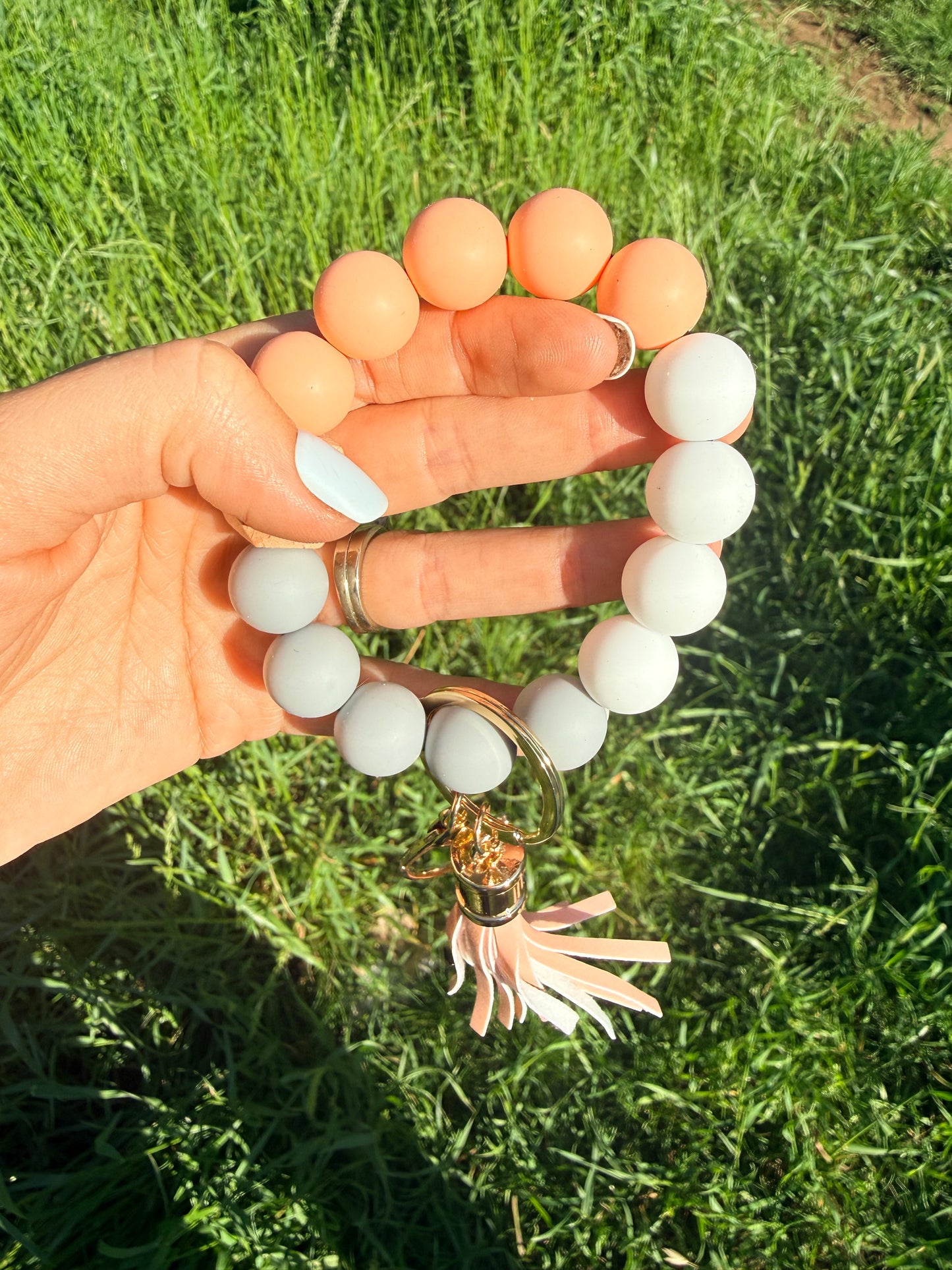 Peach, Gray, and White Keychain