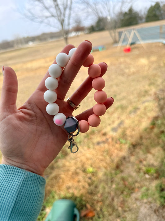 White and Peach Keychain