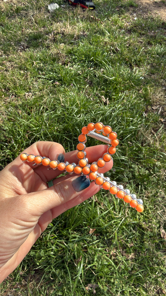 Orange Metal Claw Clip