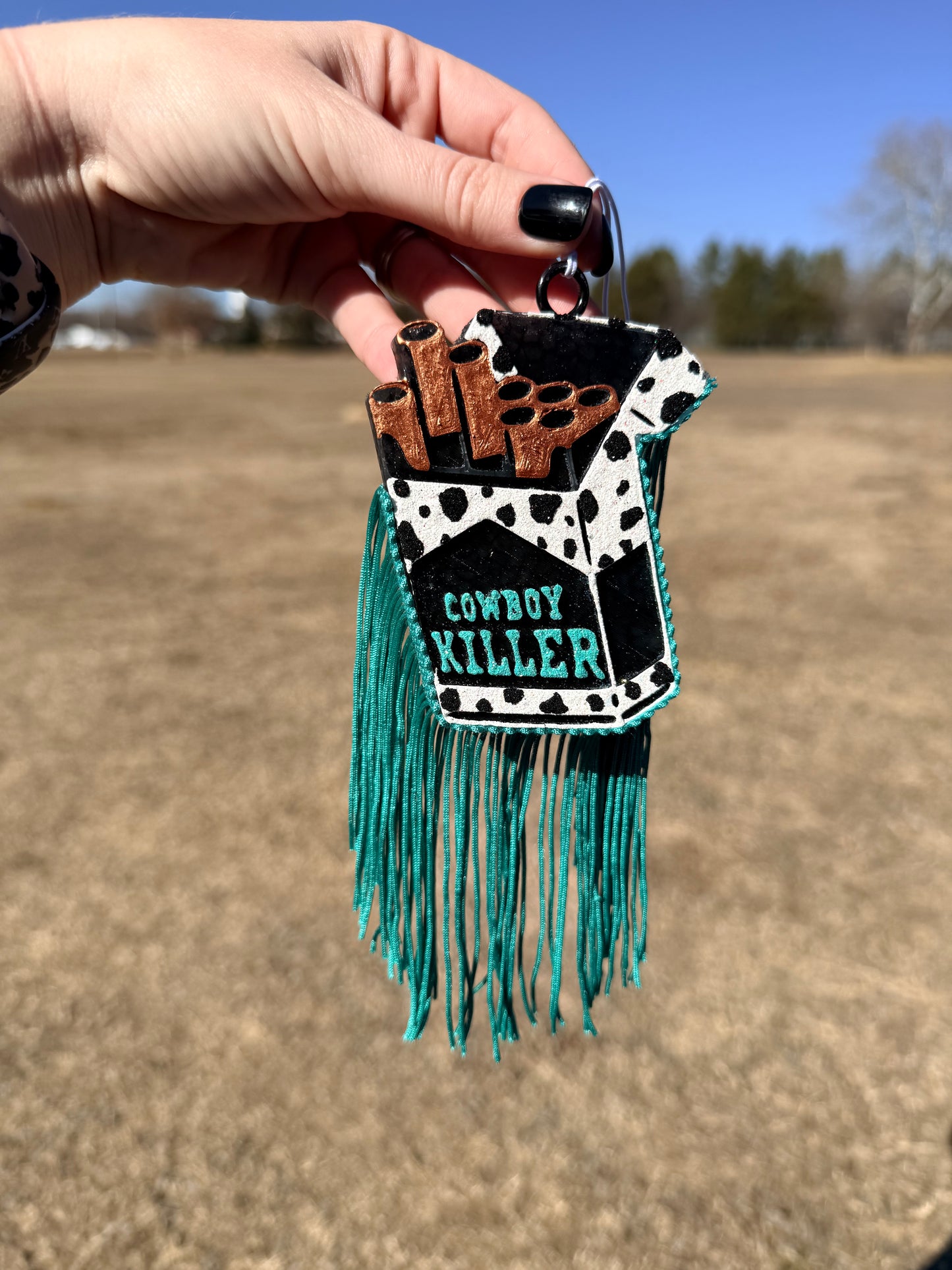 Cowboy Killer Freshie - turquoise with cow print