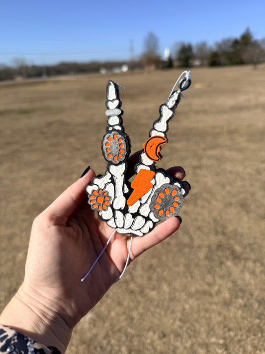 Skully Peace Freshie - orange, white, silver, and black