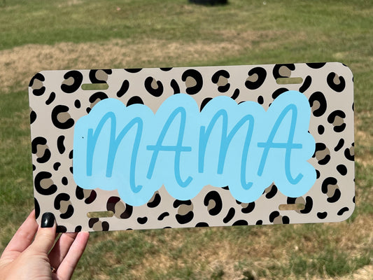Leopard with Mama in Blue License Plate