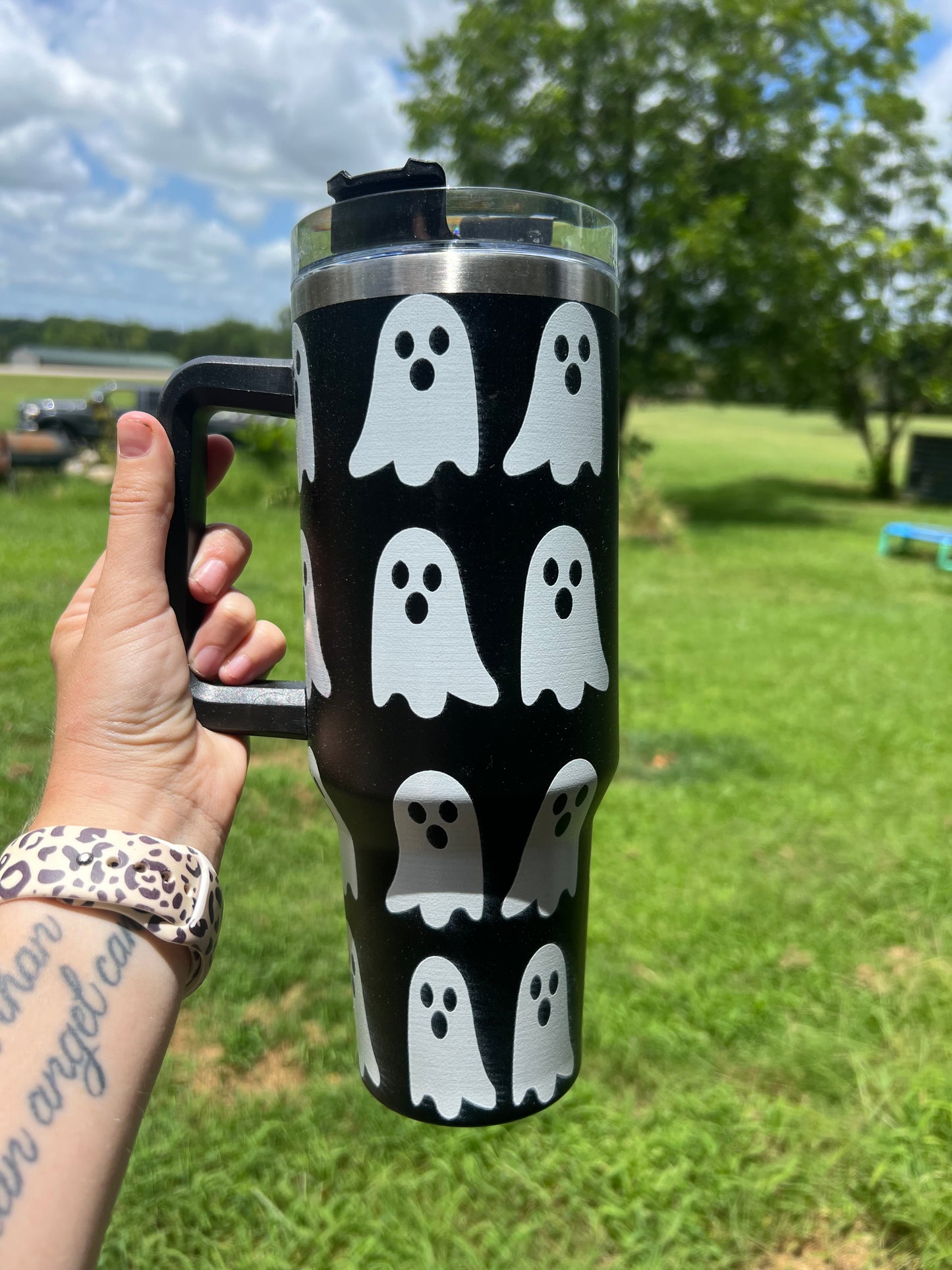 Black with White Ghost 40oz Tumbler
