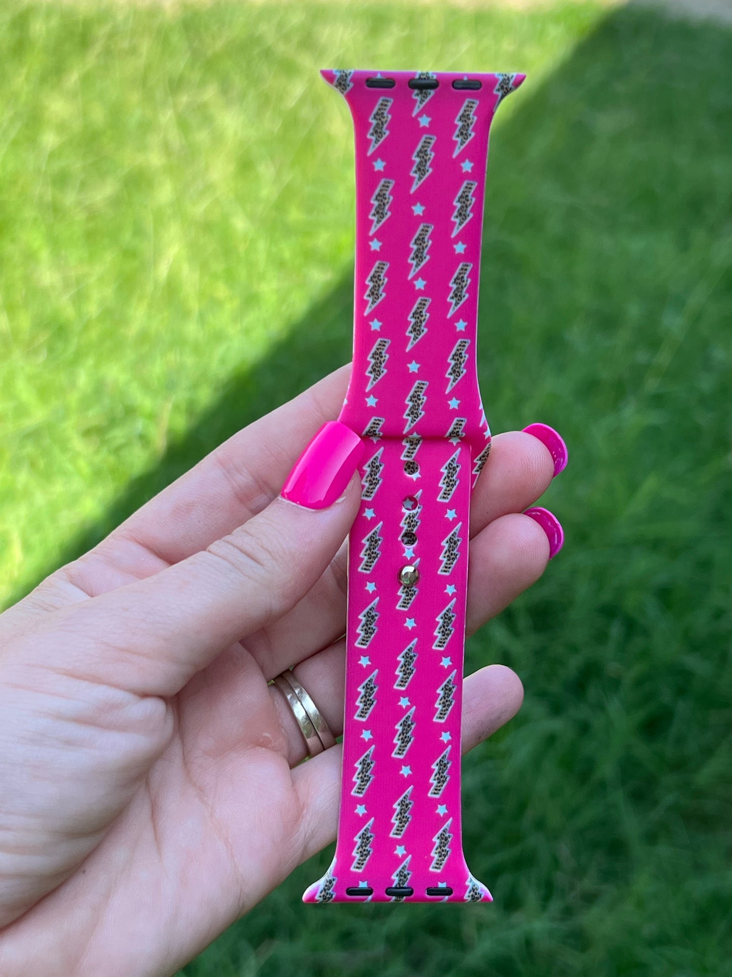 Hot Pink with Leopard Lightening Bolts Watch Band