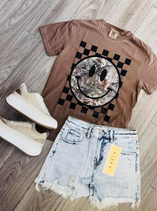 * PRE - ORDER * Camo Face Checker • tee or sweatshirt •