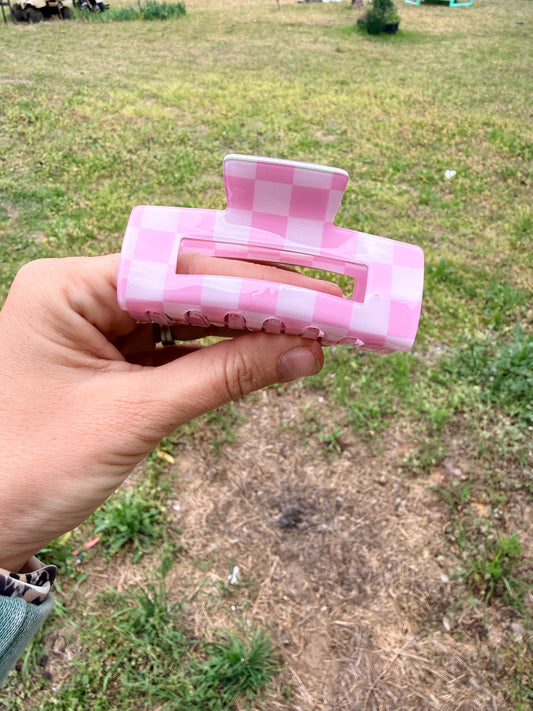 Pink Checkered Claw Clip