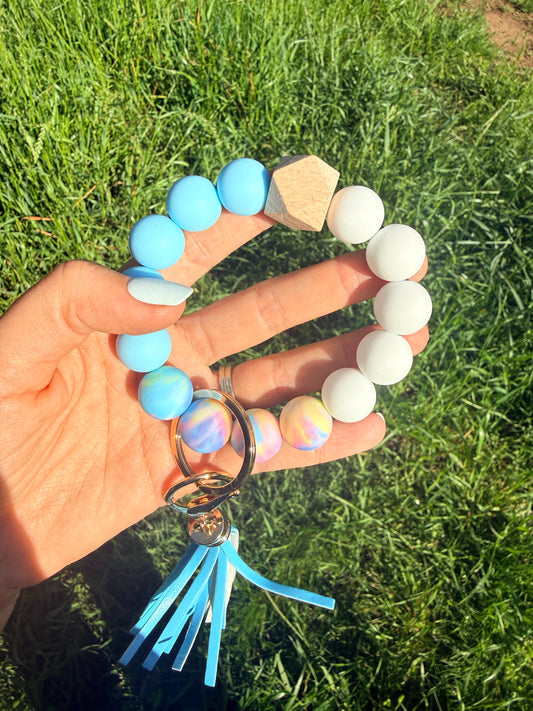 Light Blue and White with Tie Dye Keychain