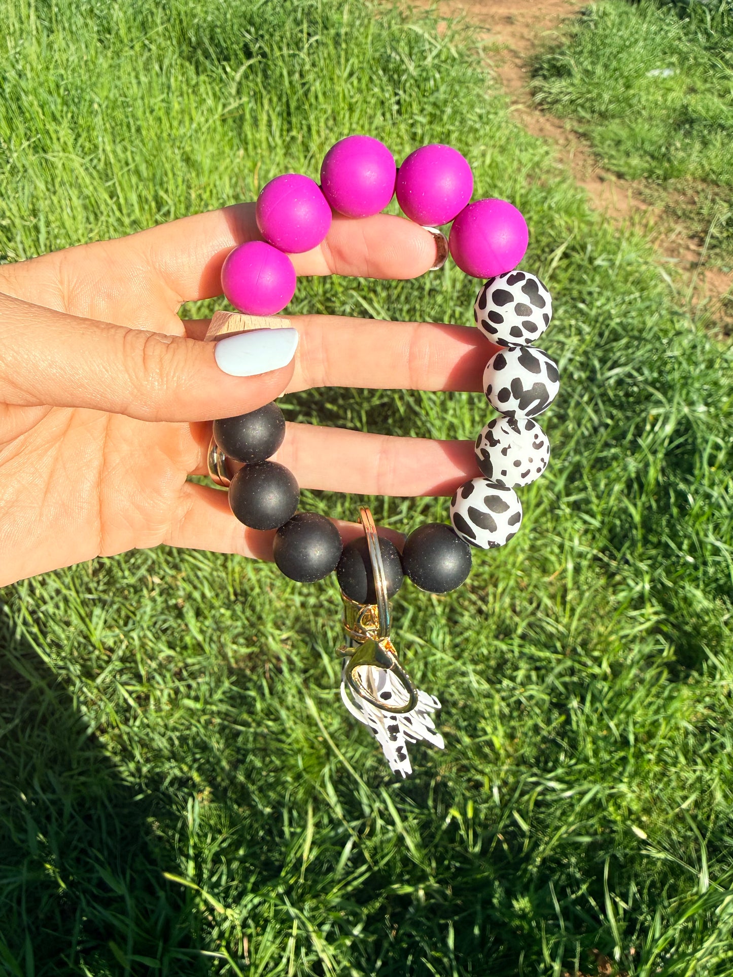 Dark Purple, Black, and Cow Keychain