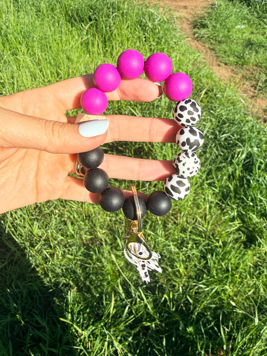 Dark Purple, Black, and Cow Keychain