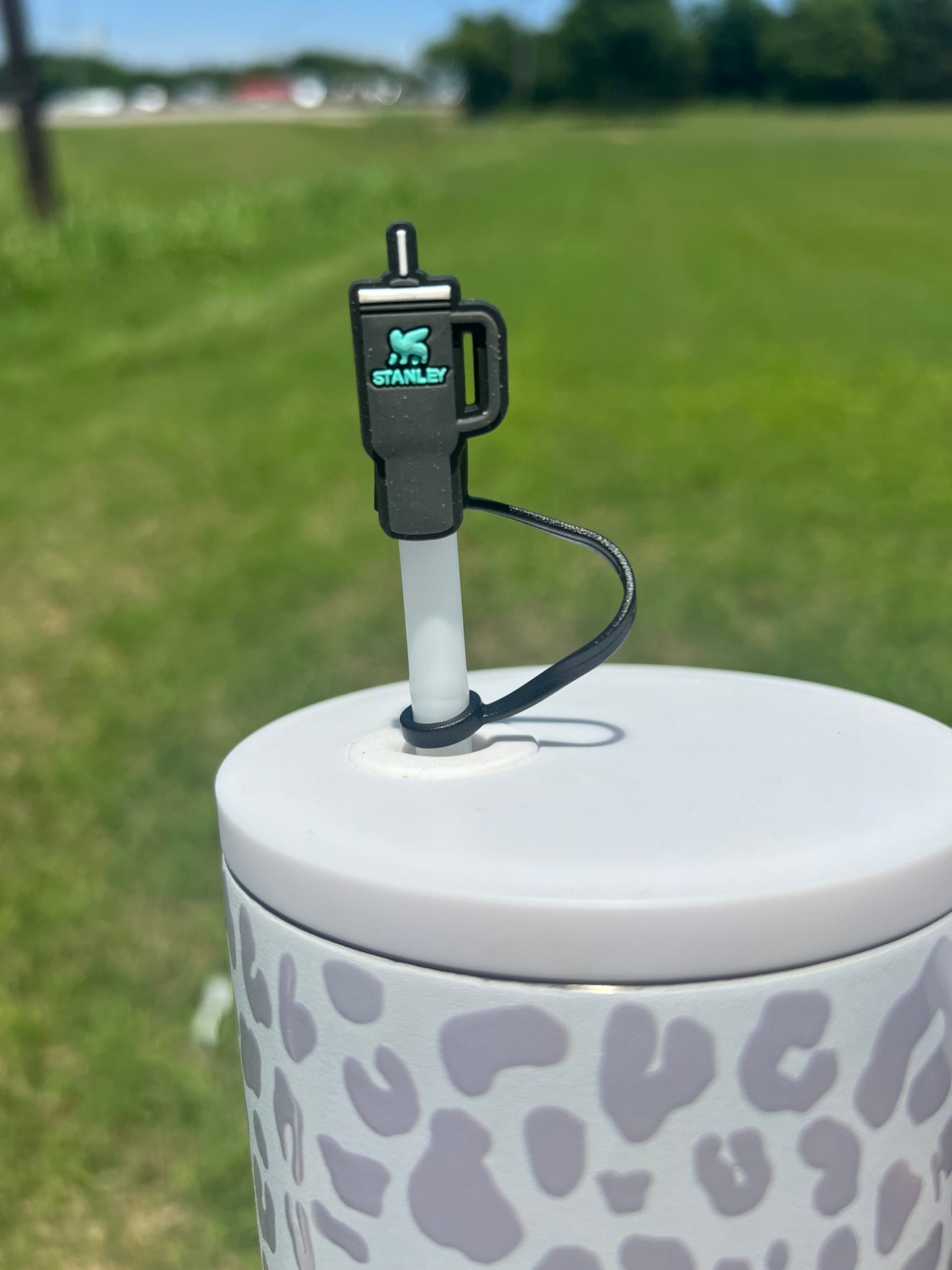 Straw Topper - Gray with Teal Logo