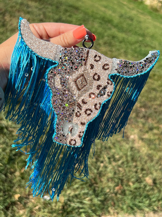 Bull Skull with Blue Fringe Freshie
