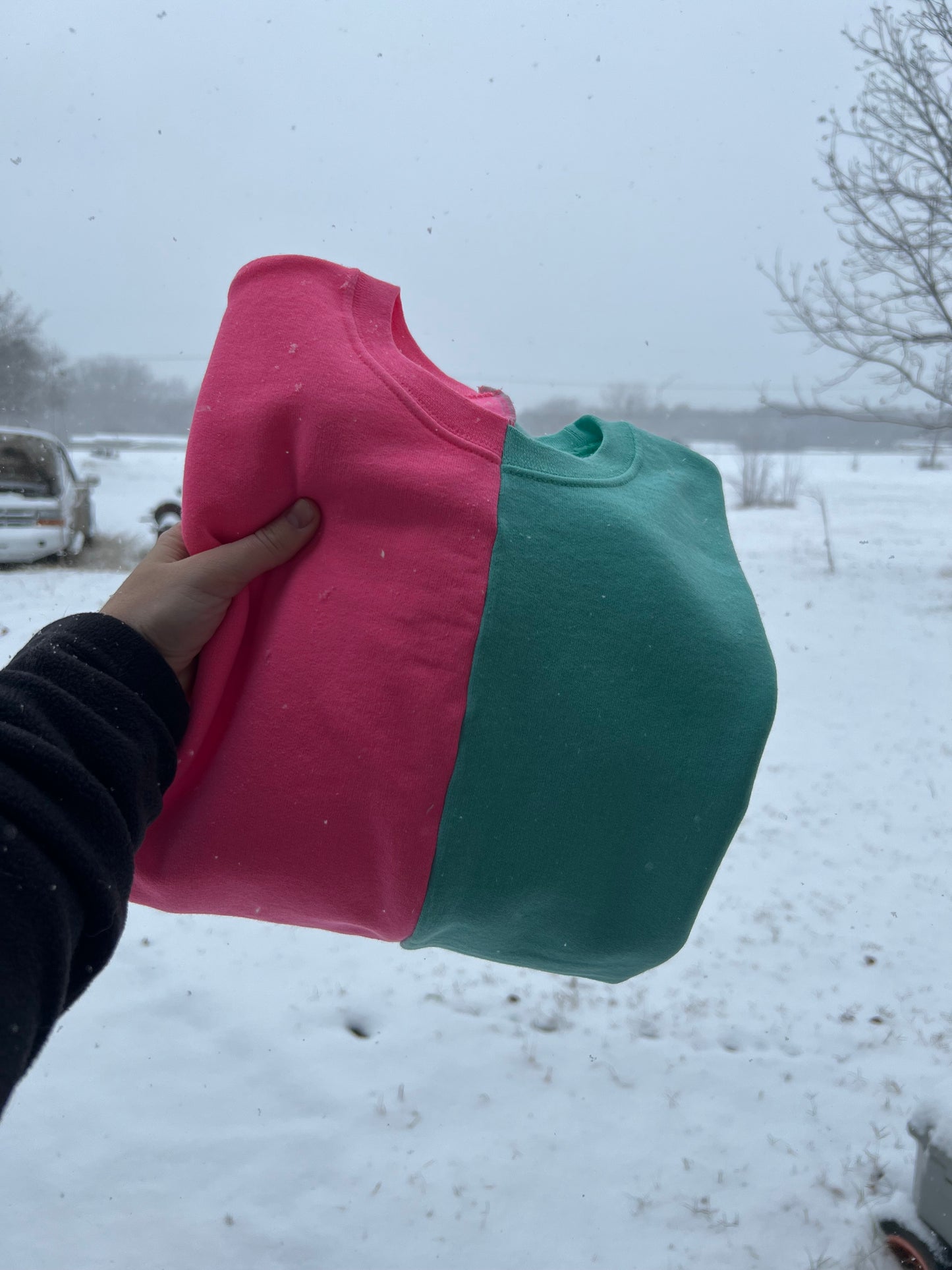 Hot Pink and Mint Split Colored Sweatshirt